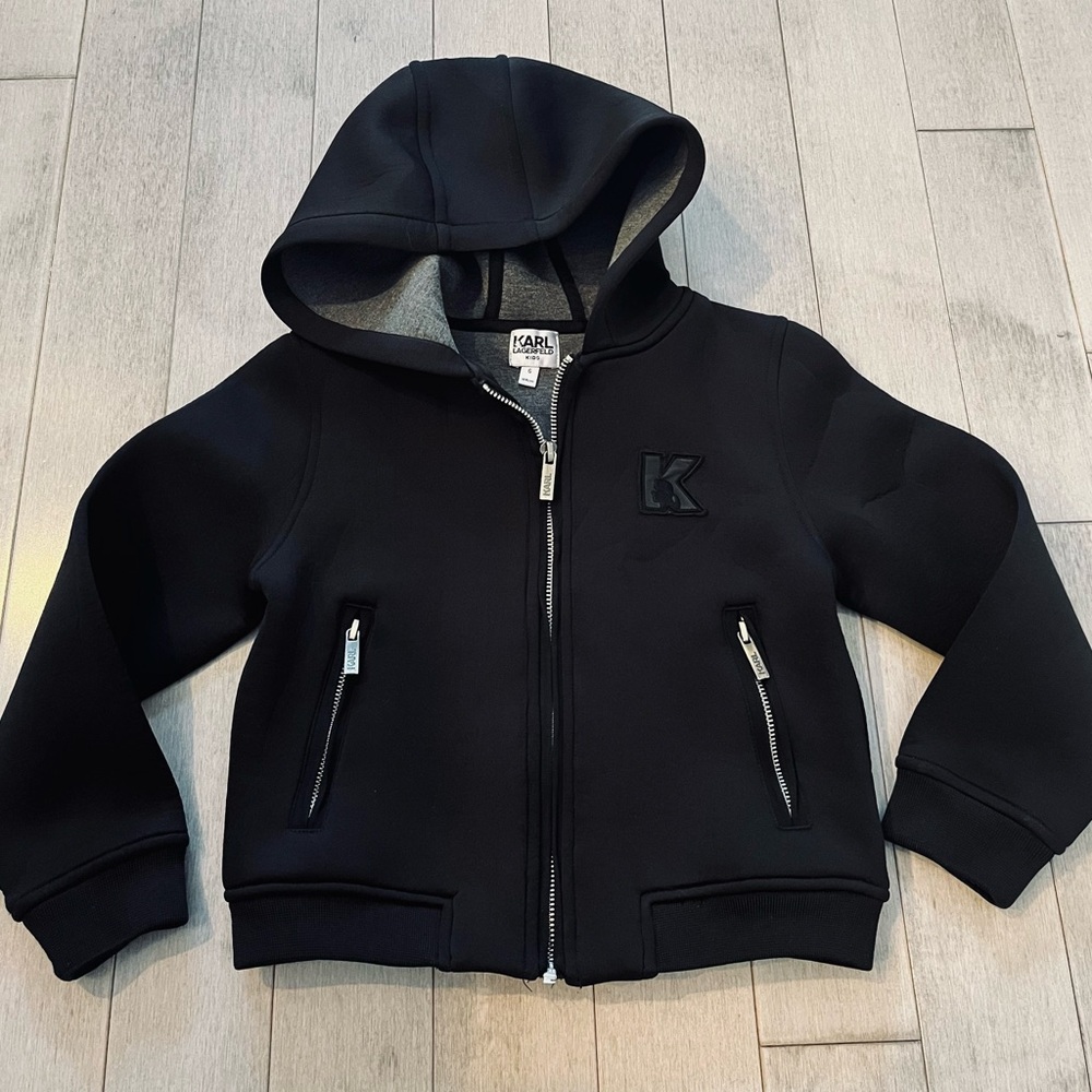 Karl Lagerfeld Black and Gray Hooded Jacket